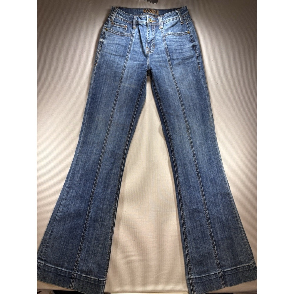 Rock & Roll Women's Front Seam Trouser  Flare Leg Blue Jeans 26X34 Cowgirl Rodeo